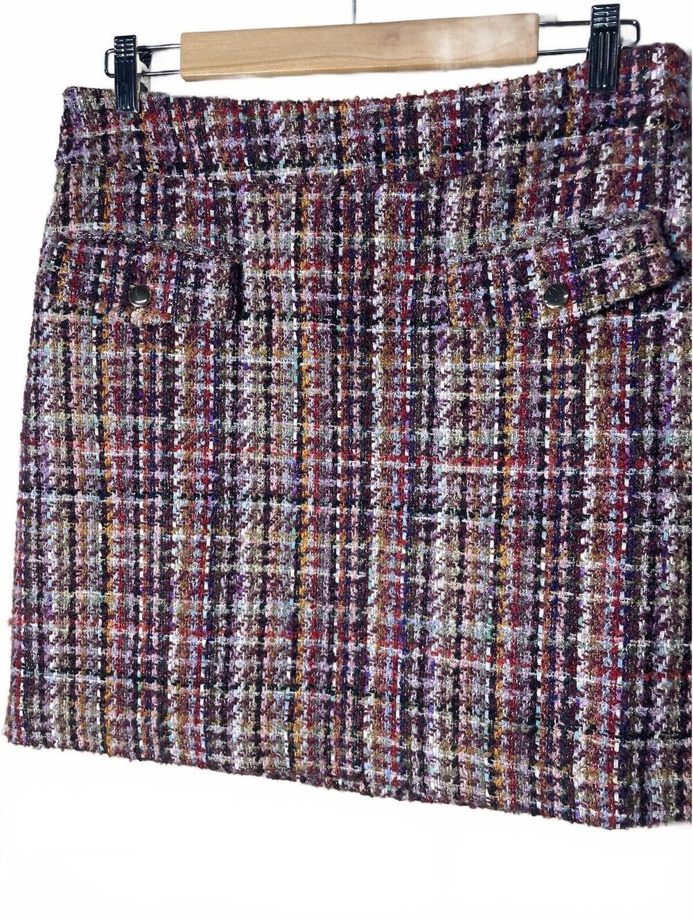 LOFT Tweed Mini Skirt Women's 8 Pockets Gingham Boxy